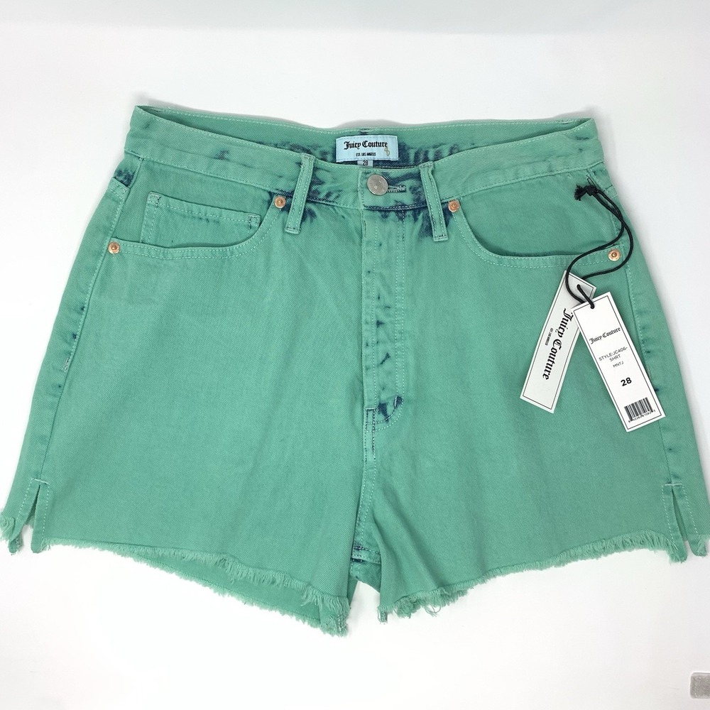 Juicy Couture Western Short NWT Mint Green Distressed Frayed Leg Womens Size 28W